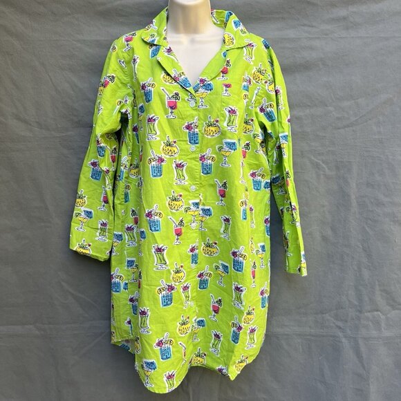 The Company Store 100% Cotton Lime Green Martini Drinks Alcohol Pajama Shirt - Picture 1 of 5